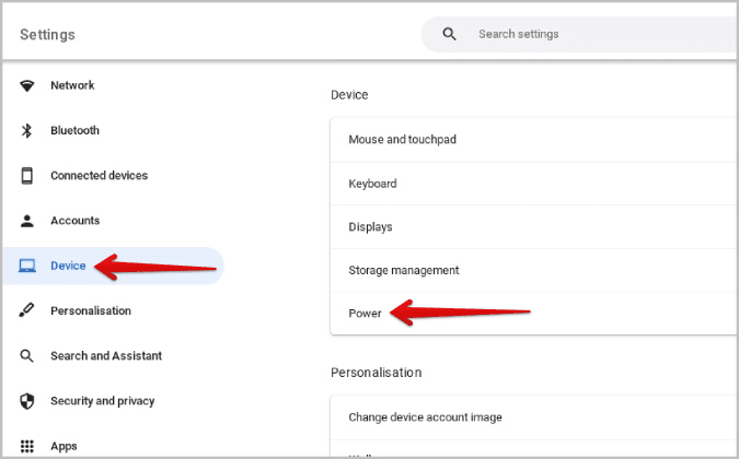 Power-option-on-Chrome-OS-Settings كيفية تعيين الخلفية وشاشة التوقف على Chromebook