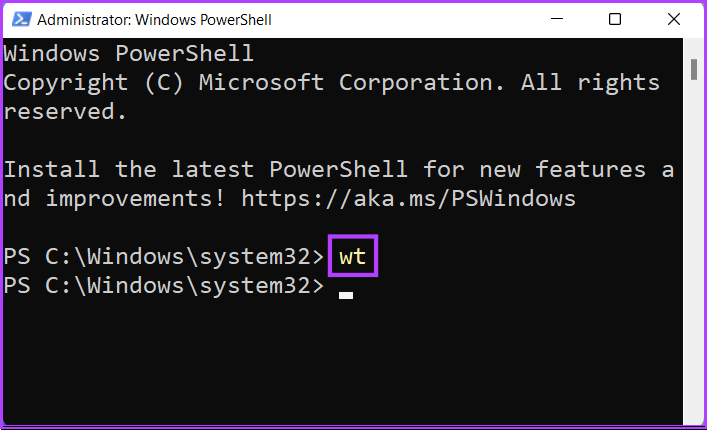 PowerShell-wt-1 أفضل 5 طرق لبدء تشغيل Windows Terminal على Windows 11