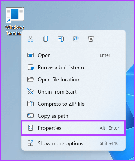 Properties أفضل 5 طرق لبدء تشغيل Windows Terminal على Windows 11