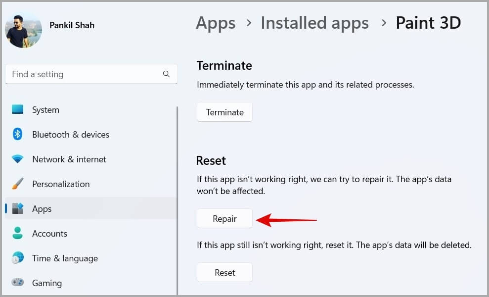 Repair-Paint-3D-App-on-Windows-11-989x600 أفضل 7 إصلاحات لعدم عمل الرسام أو الرسام ثلاثي الأبعاد على Windows 11
