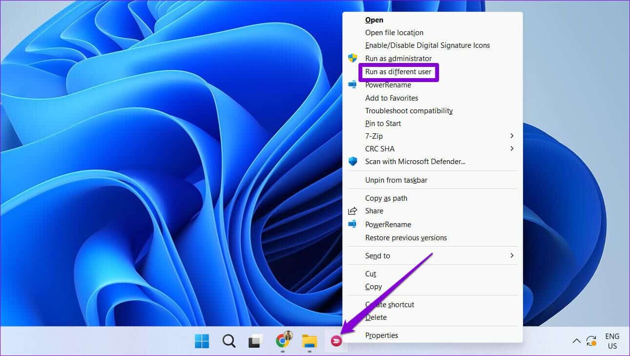 Run-App-as-Different-User-From-Taskbar-1290x729 أفضل 3 طرق لتشغيل التطبيقات كمستخدم مختلف على Windows 11