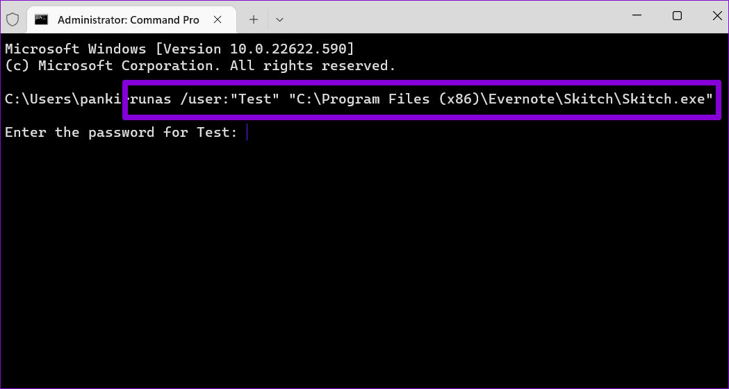 Run-App-as-Different-User-Using-Command-Prompt أفضل 3 طرق لتشغيل التطبيقات كمستخدم مختلف على Windows 11