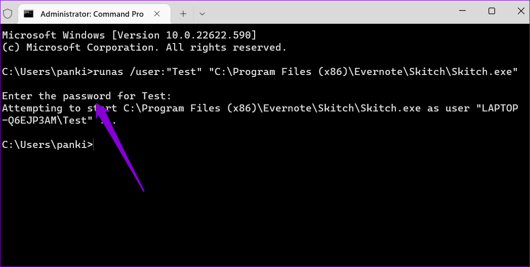 Run-Program-as-Different-User-Using-Command-Prompt-1 أفضل 3 طرق لتشغيل التطبيقات كمستخدم مختلف على Windows 11