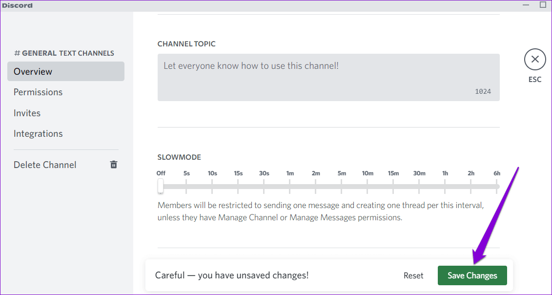 Save-Changes-in-Discord كيفية تمكين أو تعطيل الوضع البطيء على Discord