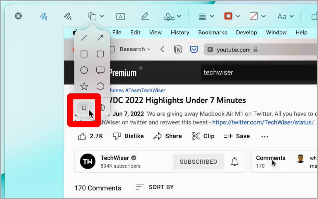 Selecting-Highlighting-Tool-in-Preview-Editor-Mac-1086x681 كيفية التقاط لقطة شاشة وإبرازها على نظام Mac
