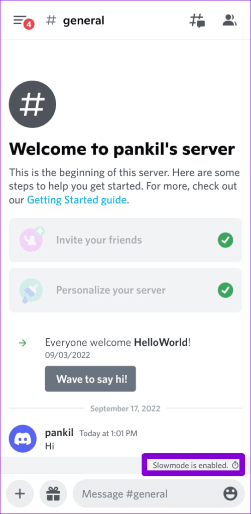 Slowmode-Enabled-on-Discord-Mobile-500x1024-1 كيفية تمكين أو تعطيل الوضع البطيء على Discord
