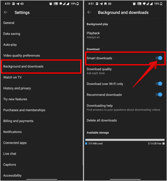 Smart-Downloads-option-on-YouTube-app كيفية تمكين / تعطيل ميزة التنزيل الذكي على YouTube و YouTube Music