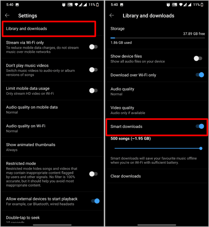 Smart-download-on-YouTube-Music كيفية تمكين / تعطيل ميزة التنزيل الذكي على YouTube و YouTube Music