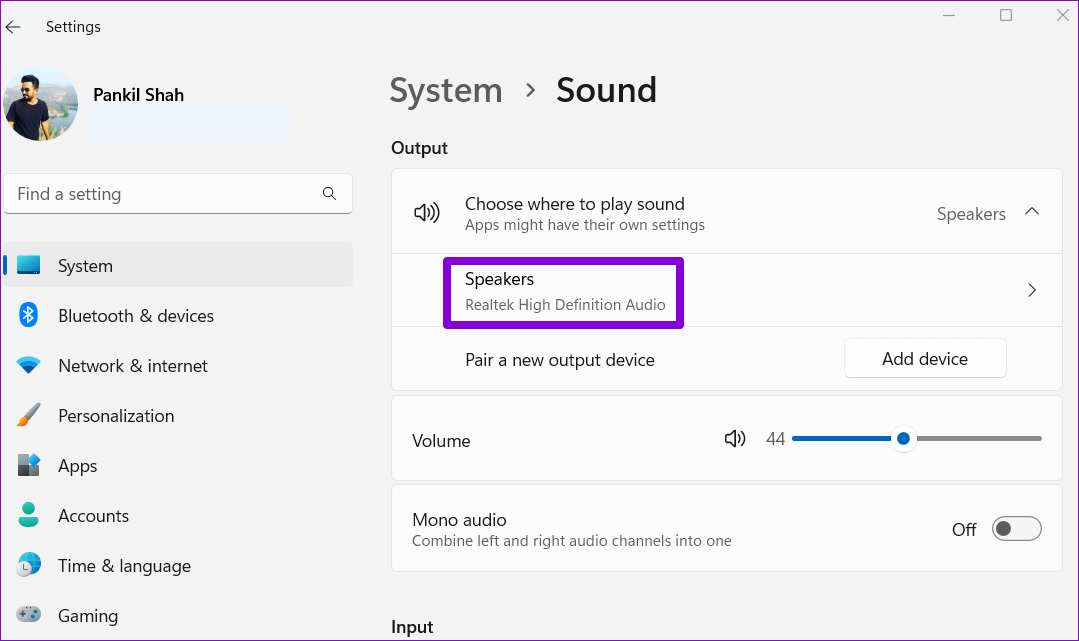 Sound-Output-Device-Properties أفضل 7 طرق لإصلاح انخفاض حجم الصوت على Windows 11