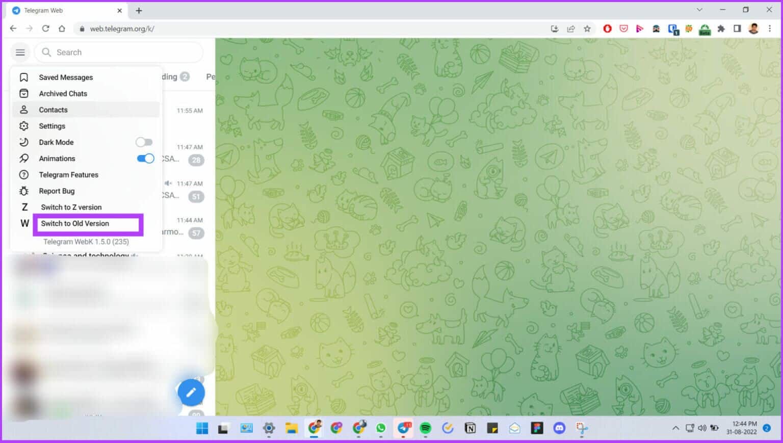 Switch-to-the-older-version-from-Version-K-1536x869-1-1536x869 كيفية حذف جهات اتصال Telegram على iPhone أو Android أو الكمبيوتر الشخصي