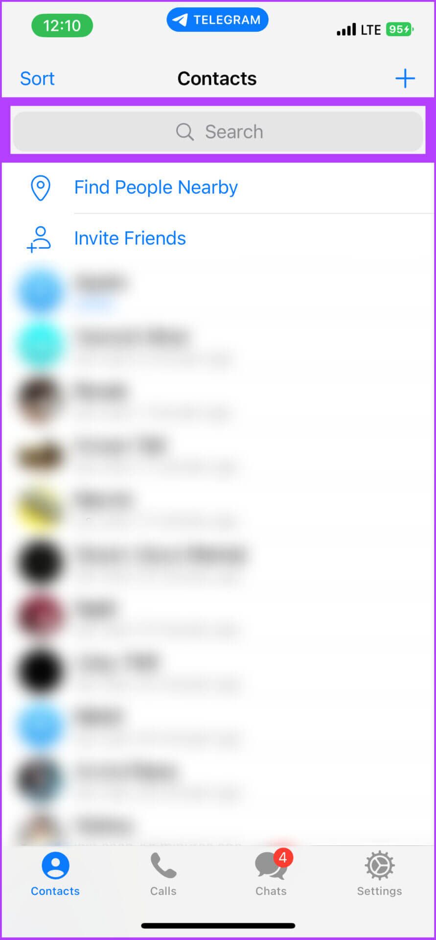 Tap-on-the-search-bar-to-find-the-contact-you-want-to-delete-1-891x1920 كيفية حذف جهات اتصال Telegram على iPhone أو Android أو الكمبيوتر الشخصي