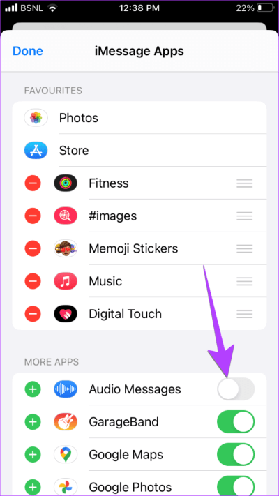 Toggle-on-Audio-Messages-to-add-Audio-to-dock-576x1024-1 كيفية إرسال رسالة صوتية على iPhone (تحديث iOS 16)