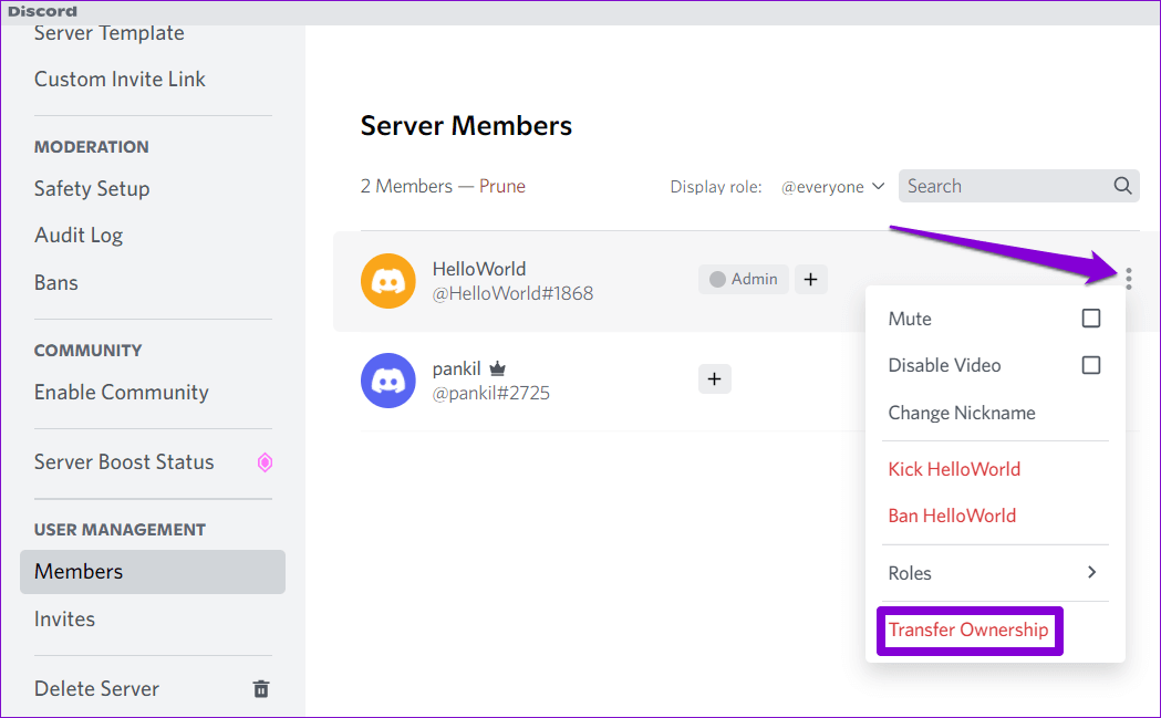 Transfer-Discord-Server-Ownership-1 كيفية جعل شخص ما مسؤولًا أو مالكًا لخادم على Discord