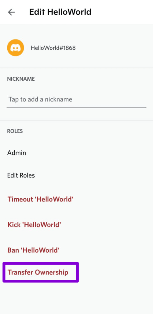 Transfer-Discord-Server-Ownership-on-Mobile-500x1024-1 كيفية جعل شخص ما مسؤولًا أو مالكًا لخادم على Discord