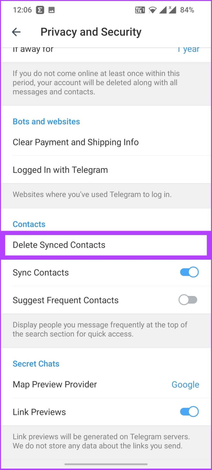 Under-Contacts-tap-on-Delete-Synced-Contacts-2-1-868x1920 كيفية حذف جهات اتصال Telegram على iPhone أو Android أو الكمبيوتر الشخصي