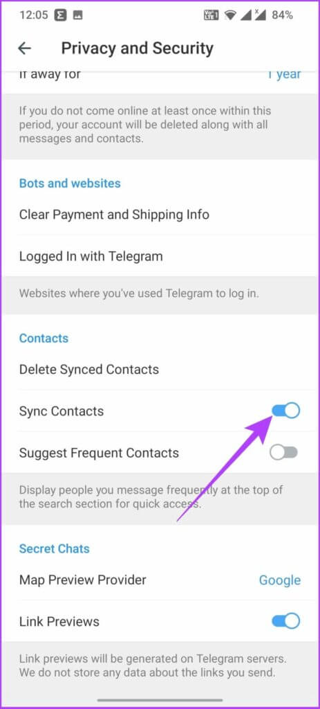 Under-Contacts-toggle-off-the-Sync-Contact-option-1-463x1024-1-463x1024 كيفية حذف جهات اتصال Telegram على iPhone أو Android أو الكمبيوتر الشخصي