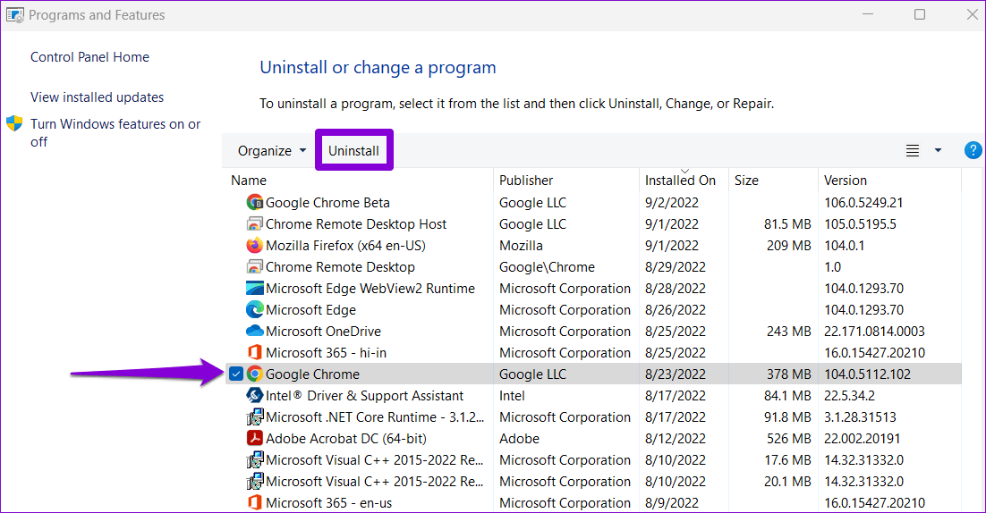 Uninstall-Chrome أفضل 5 طرق لإصلاح عدم عمل سطح المكتب البعيد من Chrome على Windows 11