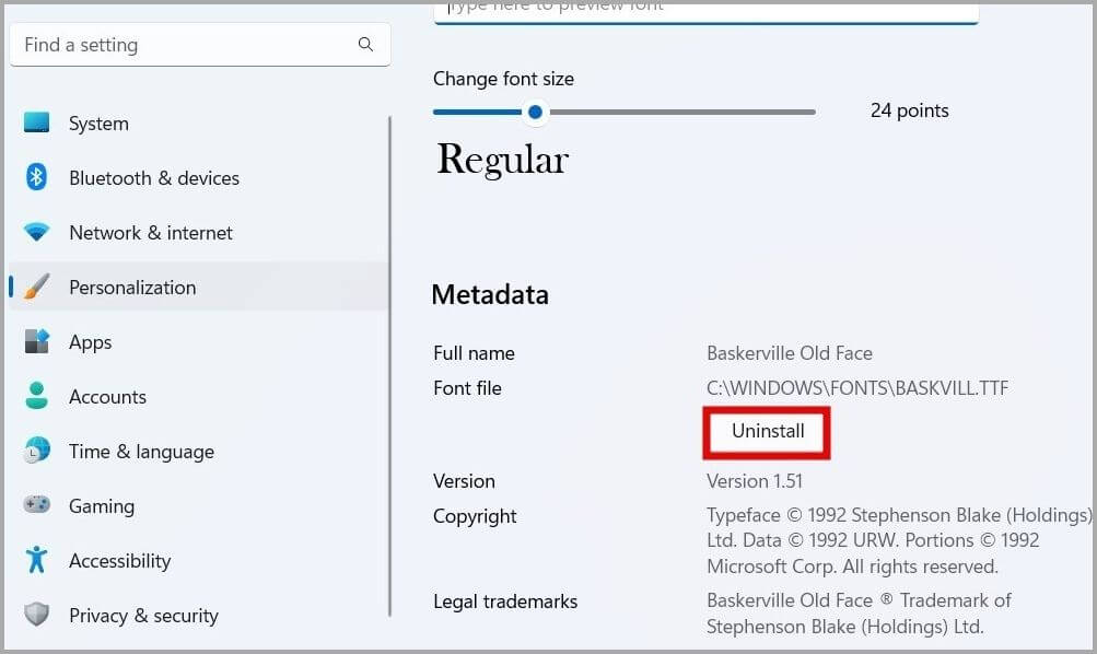 Uninstall-Fonts-From-Windows-11-1003x598 أفضل 7 إصلاحات لعدم عمل الرسام أو الرسام ثلاثي الأبعاد على Windows 11