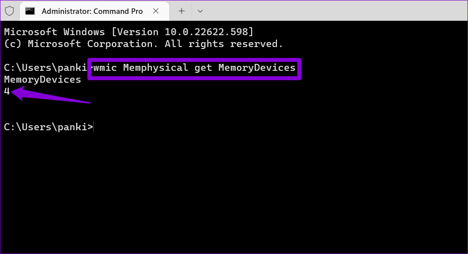View-Total-Number-of-RAM-Slots-Using-CMD أفضل 3 طرق للتحقق من فتحات ذاكرة الوصول العشوائي RAM المتوفرة في Windows 11