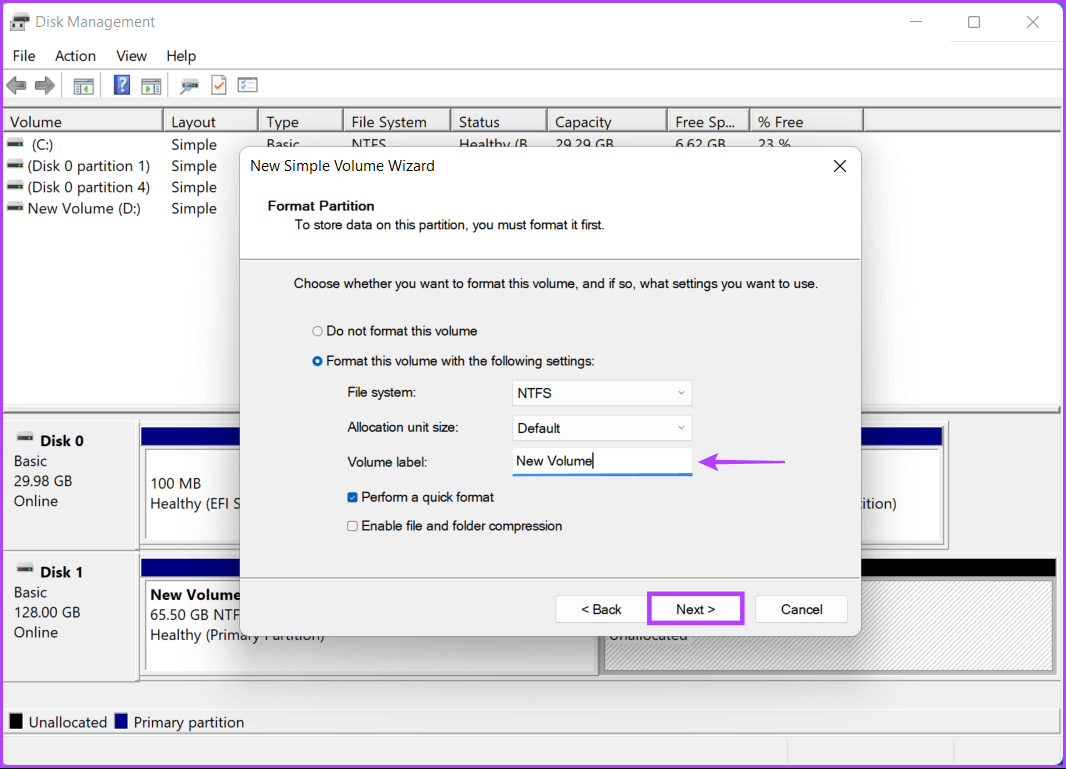 Volume-Label-1 كيفية إنشاء وتعديل أقسام القرص الصلب على Windows 11