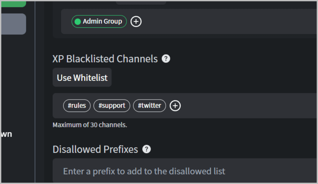 XP-blacklist-channels بديل مجاني لبوت Discord لمستويات MEE6