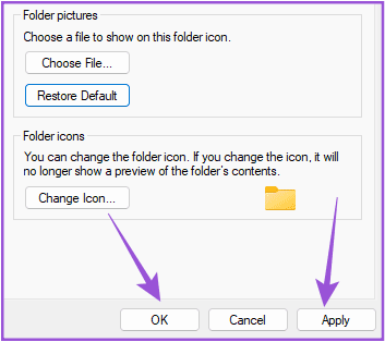 apply-restore-to-default-icon-properties-win-11 أفضل 7 إصلاحات للخلفية السوداء خلف أيقونة المجلد في Windows 11