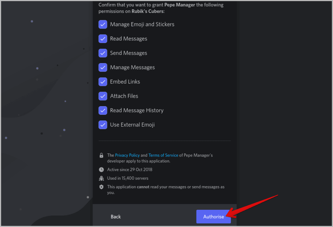 authorizing-pepe-manager-discord-bot بديل مجاني لبوت Discord لمستويات MEE6