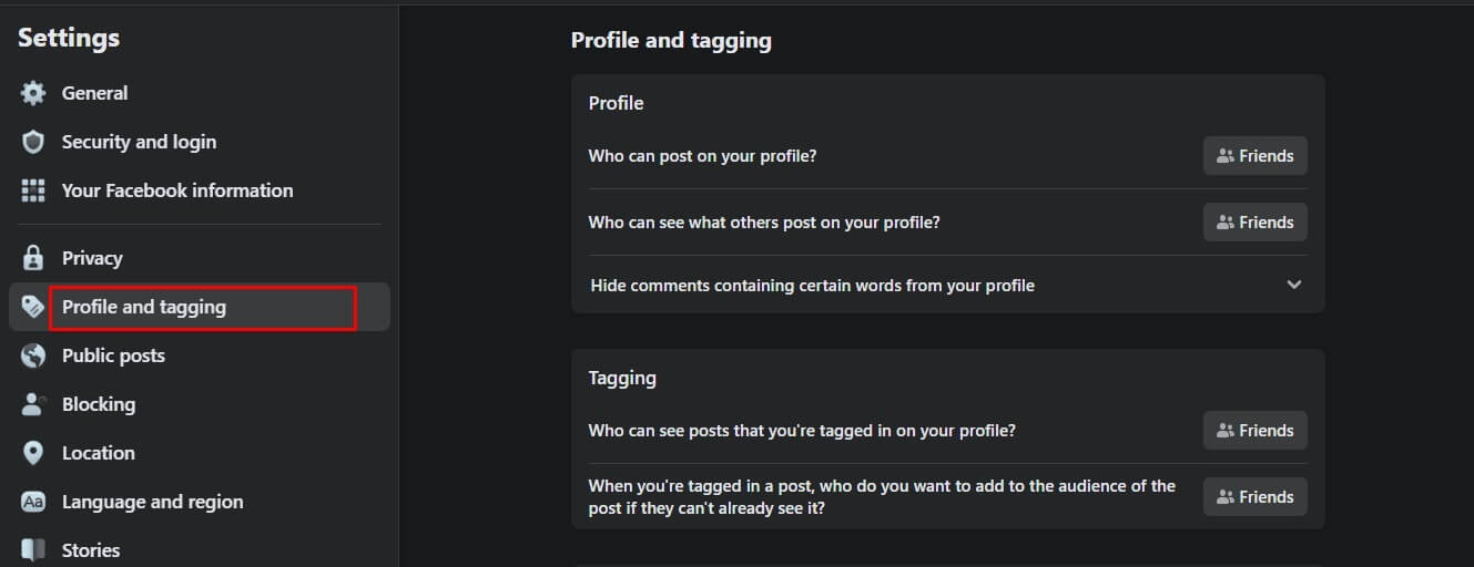 click-on-the-profile-and-tagging-option-in-the-lef-1329x512 كيف تقوم بإيقاف تشغيل البث المباشر على Facebook