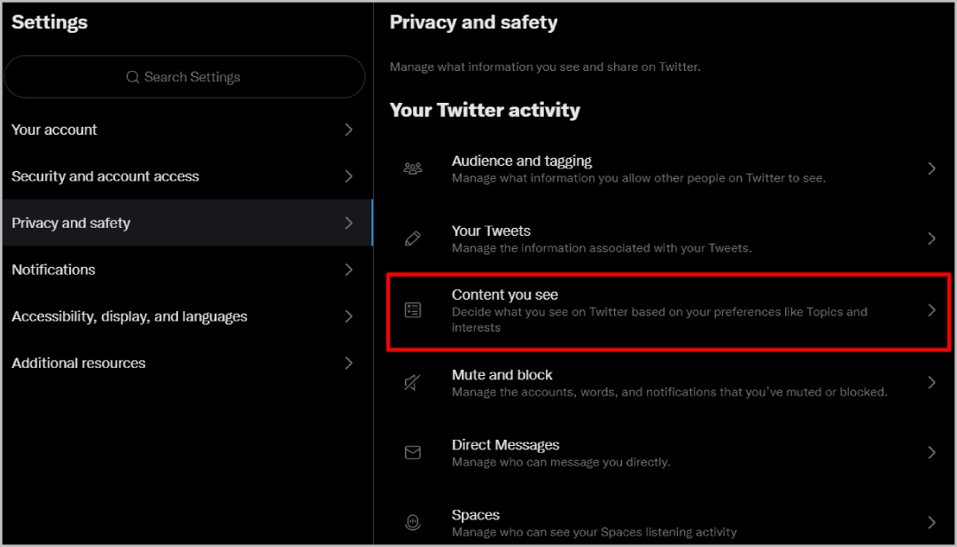 content-you-see-option-on-Twitter كيفية عرض ونشر وتصفية المحتوى الحساس على تويتر