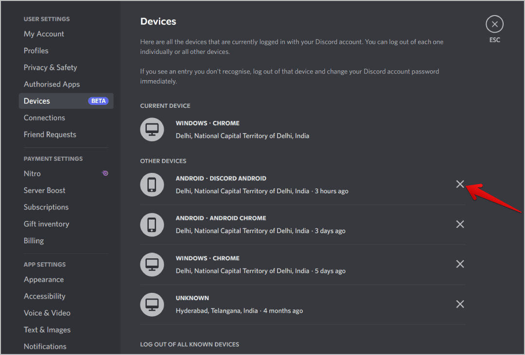 cross-icon-beside-the-Discord كيفية التحقق من مكان تسجيل الدخول إلى حسابي Discord