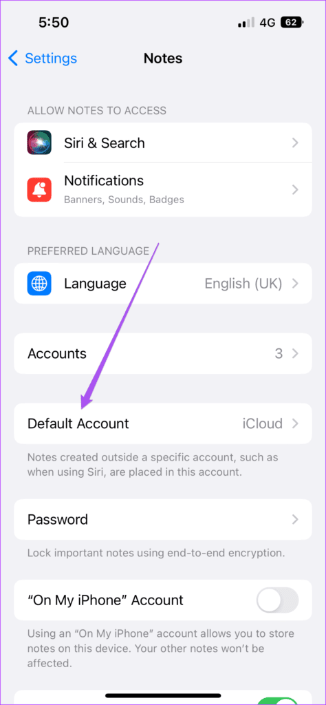 default-account-notes-settings-iphone-474x1024-1 أفضل 6 طرق لإصلاح عدم مزامنة Google Keep على iPhone