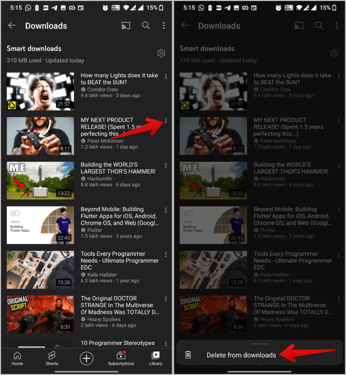 deleting-smart-downloads-on-YouTube-app كيفية تمكين / تعطيل ميزة التنزيل الذكي على YouTube و YouTube Music