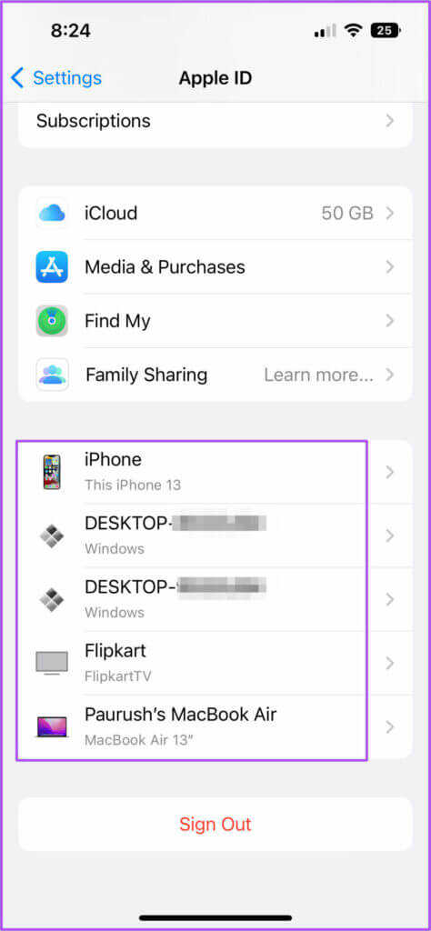 device-list-apple-id-settings-iphone-474x1024-1-474x1024 أفضل 7 طرق لإصلاح عدم عمل تطبيق Apple TV على Amazon Fire TV Stick