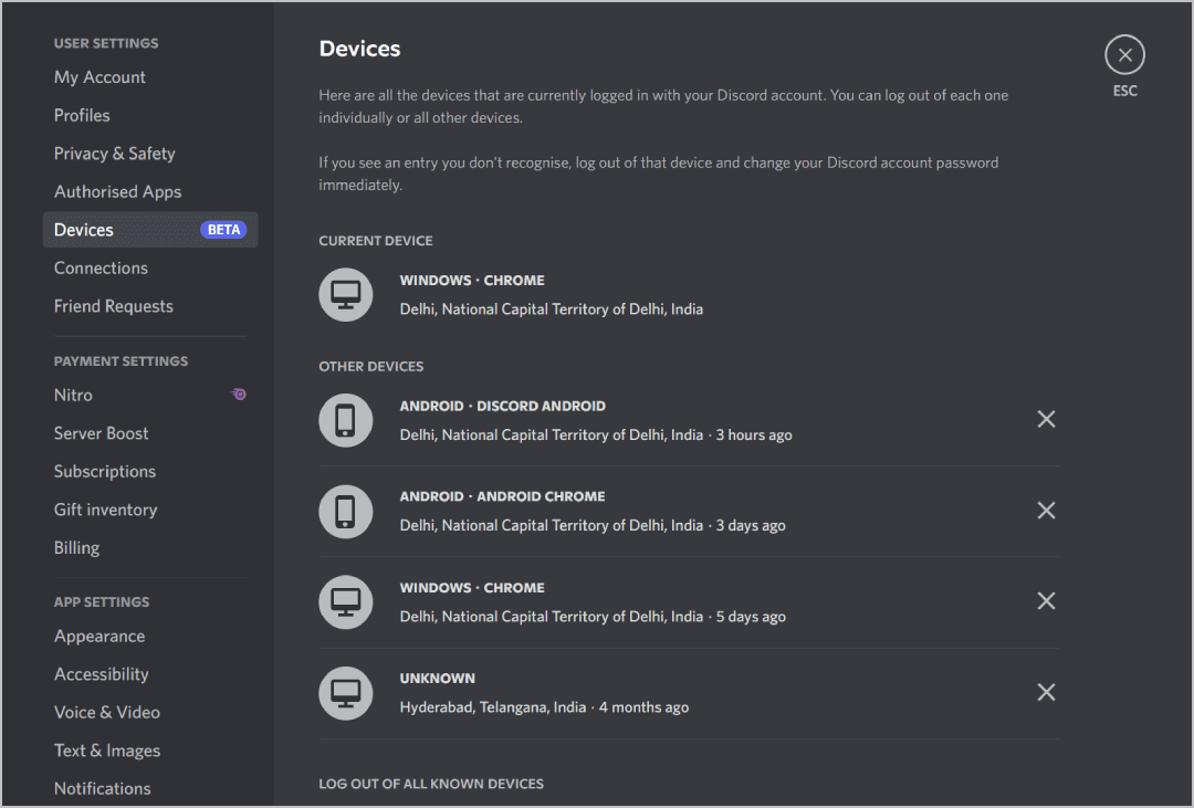 devices-you-have-logged-in-Discord كيفية التحقق من مكان تسجيل الدخول إلى حسابي Discord