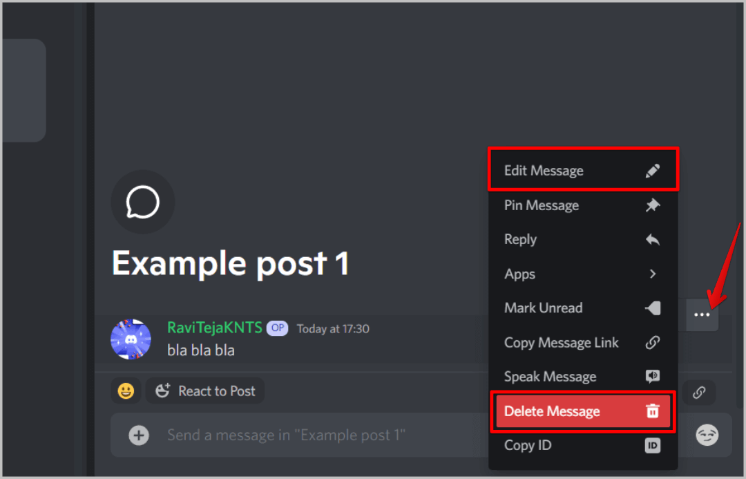 editing-and-deleting-message كيفية إنشاء وإعداد واستخدام قناة المنتديات على Discord