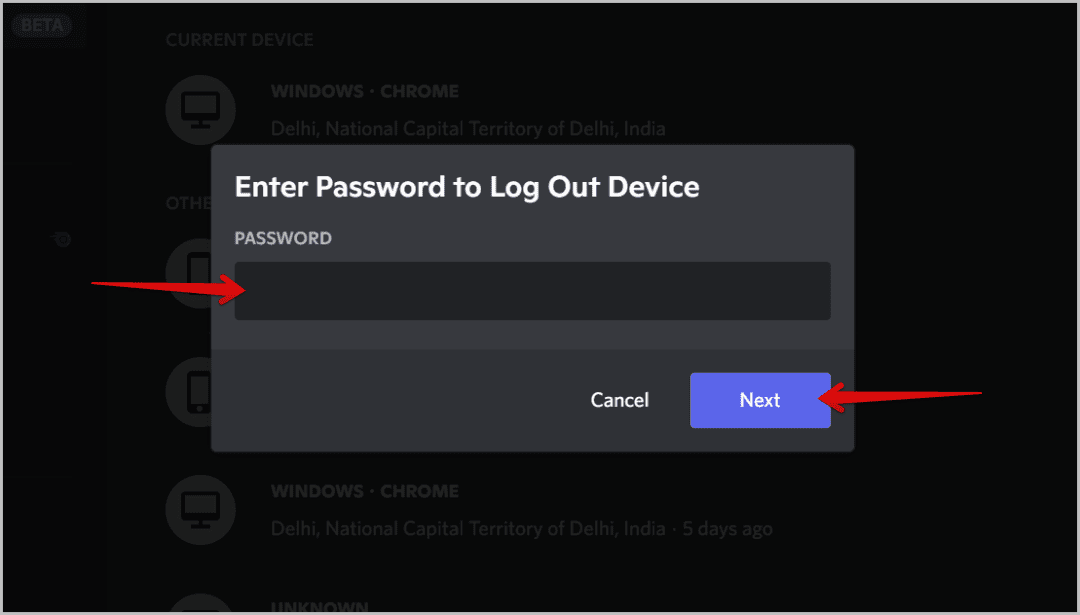 enter-password-to-log-out-Discord كيفية التحقق من مكان تسجيل الدخول إلى حسابي Discord