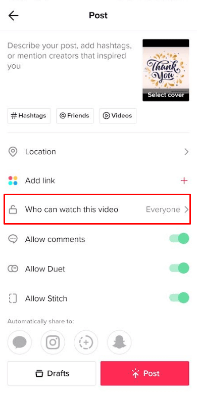 go-to-who-can-watch-this-video- كيفية الجمع بين اثنين من مسودات TikTok