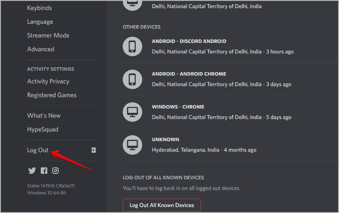 log-out-on-Discord كيفية التحقق من مكان تسجيل الدخول إلى حسابي Discord