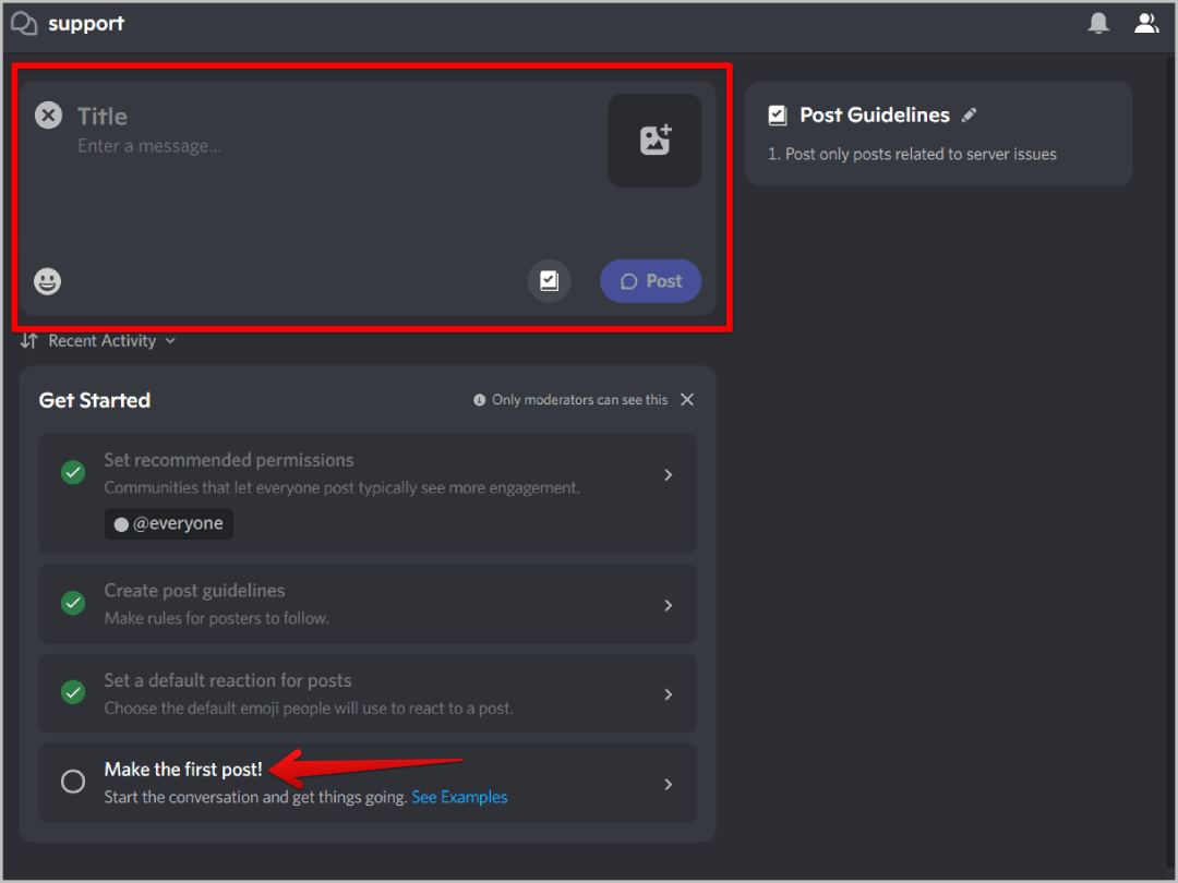 make-the-first-post-Discord-forum كيفية إنشاء وإعداد واستخدام قناة المنتديات على Discord