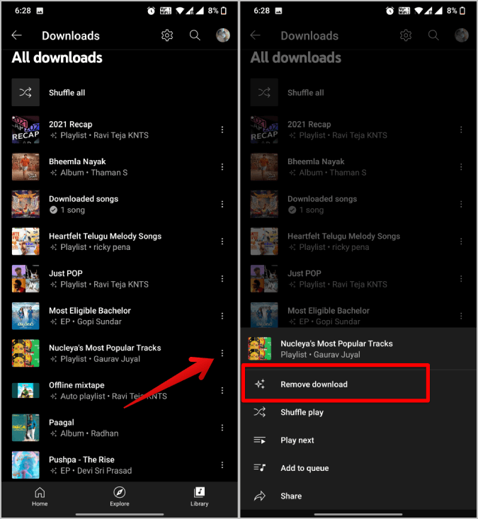 remove-download-YouTube-Music كيفية تمكين / تعطيل ميزة التنزيل الذكي على YouTube و YouTube Music