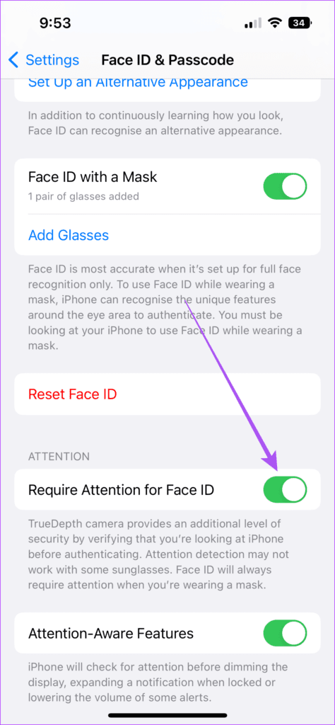 require-attention-for-face-id-settings-iphone-474x1024-1 أفضل 6 طرق لإصلاح عدم عمل Face ID في الوضع الأفقي على iPhone