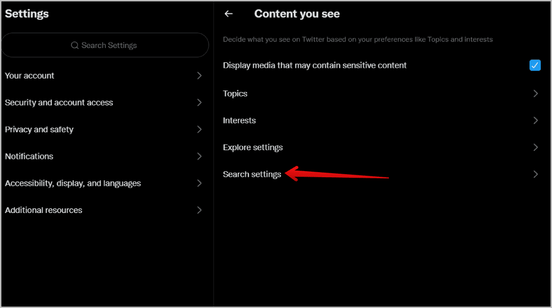 search-settings-on-Twitter كيفية عرض ونشر وتصفية المحتوى الحساس على تويتر