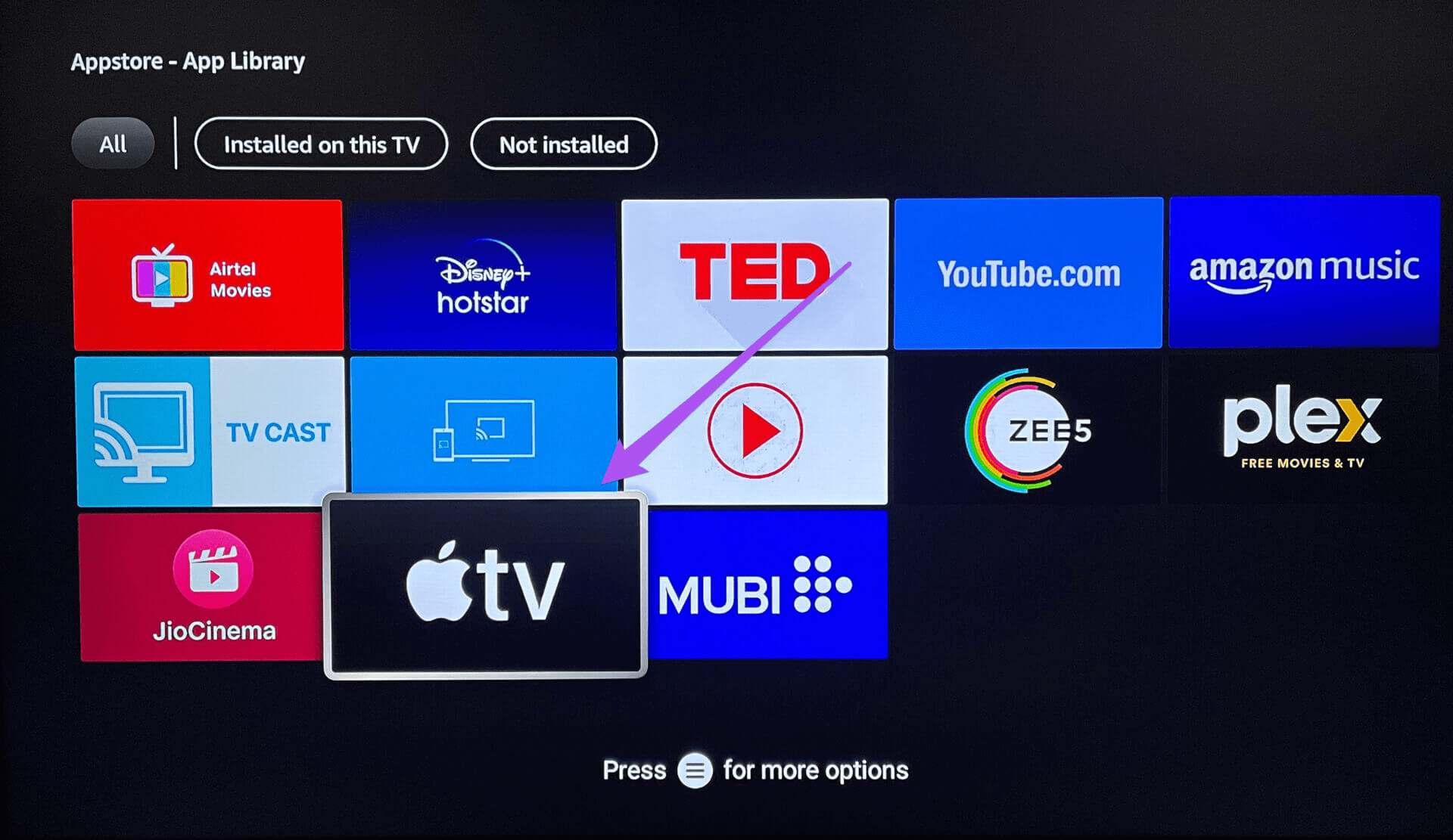 select-apple-tv-app-library-app-store-fire-tv-stick أفضل 7 طرق لإصلاح عدم عمل تطبيق Apple TV على Amazon Fire TV Stick