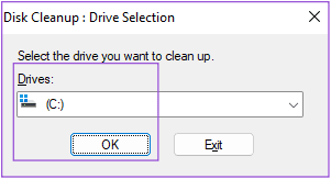 select-disk-for-disk-cleanup-windows-11 أفضل 7 إصلاحات للخلفية السوداء خلف أيقونة المجلد في Windows 11
