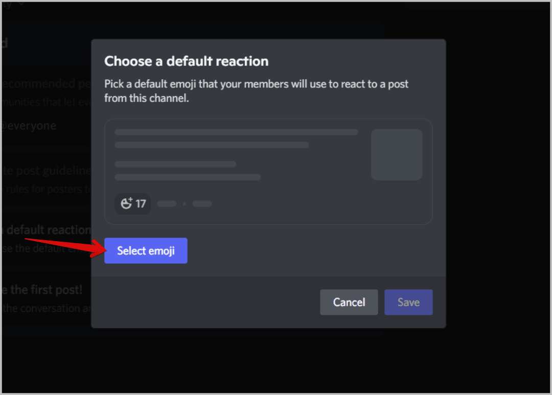 select-emoji-button-for-default-reaction كيفية إنشاء وإعداد واستخدام قناة المنتديات على Discord
