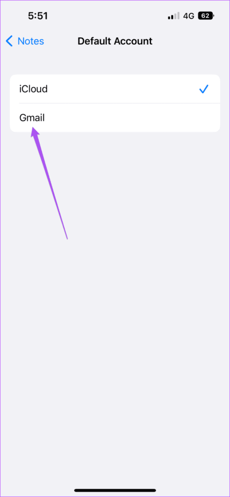 select-gmail-as-default-account-for-notes-app-iphone-474x1024-1 أفضل 6 طرق لإصلاح عدم مزامنة Google Keep على iPhone