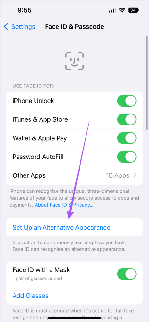set-up-an-alternative-appearance-iphone-474x1024-1 أفضل 6 طرق لإصلاح عدم عمل Face ID في الوضع الأفقي على iPhone