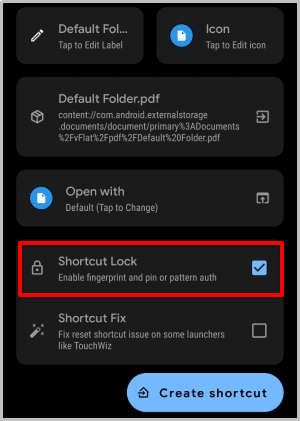 shortcut-lock كيفية إضافة اختصار ملف / مجلد إلى شاشة Android الرئيسية