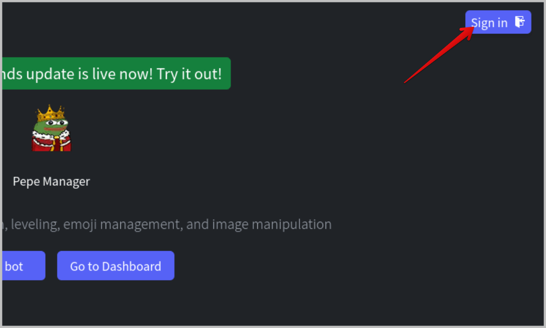 sign-in-to-Pepe-manager-Discord-Bot بديل مجاني لبوت Discord لمستويات MEE6