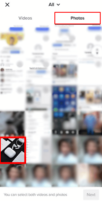 switch-over-to-the-photos-tab-to-choose-images- كيفية الجمع بين اثنين من مسودات TikTok